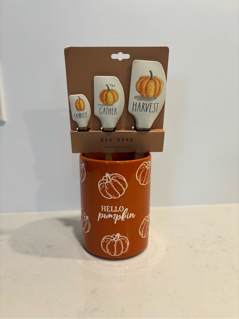 Rae Dunn Spatula set hello pumpkin ceramic utensil crock holder fall thanksgivin